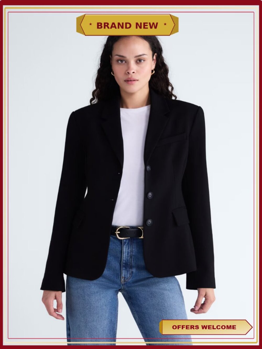 Notched Hourglass Blazer Tailored Single-Breasted Structured Workwear